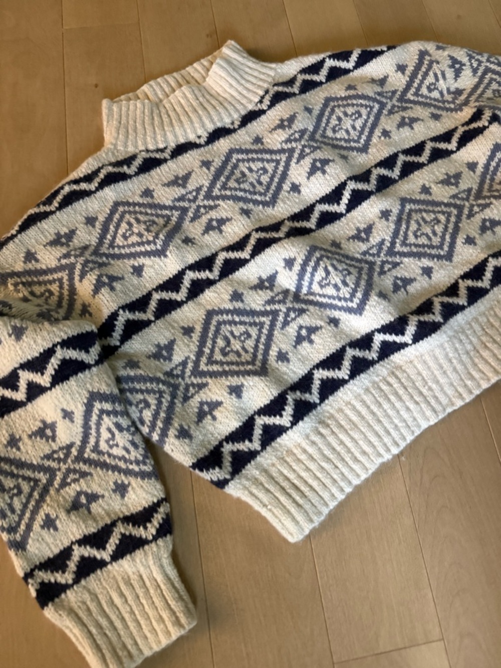 Ralph Lauren Cream and Blue Fair Isle Turtleneck Sweater